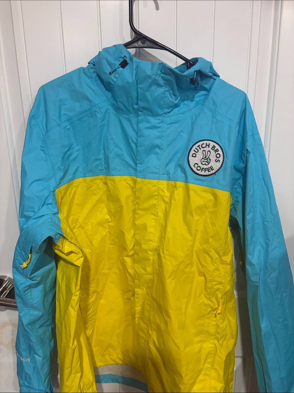 Dutch Bros Blue and Yellow Kids Rain Jacket with Hood